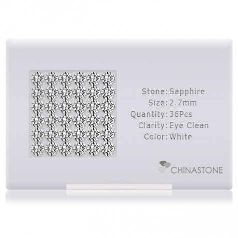 A perfectly calibrated lot of 36 high-precision cut natural sapphire gemstones, which are secured in a purpose-built box and accompanied by a Certificate of Authenticity. Each round shaped stone on average weighs 0.1 carat, measuring 2.7mm in length, 2.7mm in width and 1.75mm in depth, and features an exceptional brilliant cut and finish, along with an absolute minimum variance of color difference.