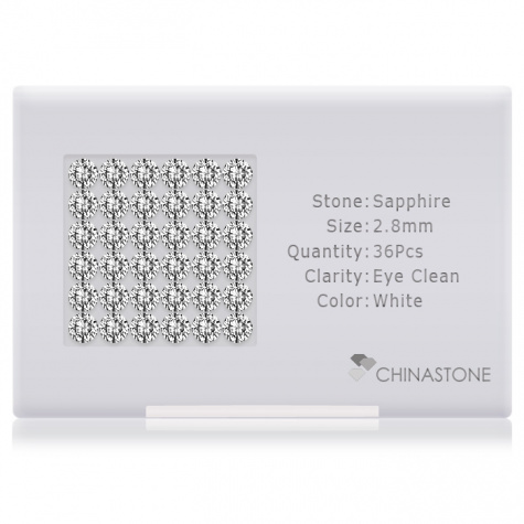 A perfectly calibrated lot of 36 high-precision cut natural sapphire gemstones, which are secured in a purpose-built box and accompanied by a Certificate of Authenticity. Each round shaped stone on average weighs 0.111 carat, measuring 2.8mm in length, 2.8mm in width and 1.82mm in depth, and features an exceptional brilliant cut and finish, along with an absolute minimum variance of color difference.
