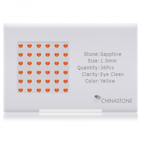 A perfectly calibrated lot of 36 high-precision cut natural sapphire gemstones, which are secured in a purpose-built box and accompanied by a Certificate of Authenticity. Each round shaped stone on average weighs 0.04 carat, measuring 1.9mm in length, 1.9mm in width and 1.23mm in depth, and features an exceptional cabochon cut and finish, along with an absolute minimum variance of color difference.