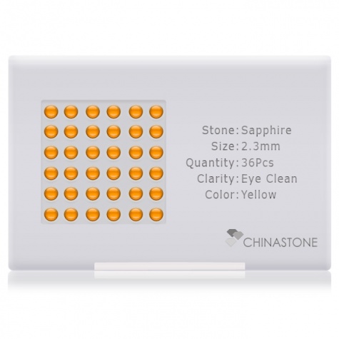 A perfectly calibrated lot of 36 high-precision cut natural sapphire gemstones, which are secured in a purpose-built box and accompanied by a Certificate of Authenticity. Each round shaped stone on average weighs 0.07 carat, measuring 2.3mm in length, 2.3mm in width and 1.49mm in depth, and features an exceptional cabochon cut and finish, along with an absolute minimum variance of color difference.