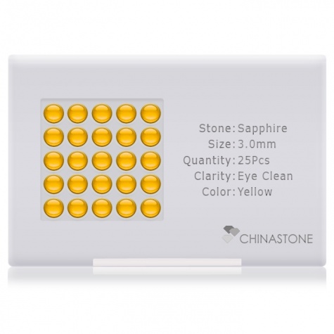 A perfectly calibrated lot of 25 high-precision cut natural sapphire gemstones, which are secured in a purpose-built box and accompanied by a Certificate of Authenticity. Each round shaped stone on average weighs 0.17 carat, measuring 3mm in length, 3mm in width and 1.95mm in depth, and features an exceptional cabochon cut and finish, along with an absolute minimum variance of color difference.
