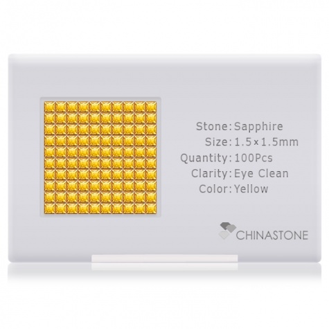 A perfectly calibrated lot of 100 high-precision cut natural sapphire gemstones, which are secured in a purpose-built box and accompanied by a Certificate of Authenticity. Each square shaped stone on average weighs 0.02 carat, measuring 1.5mm in length, 1.5mm in width and 0.98mm in depth, and features an exceptional princess cut and finish, along with an absolute minimum variance of color difference.